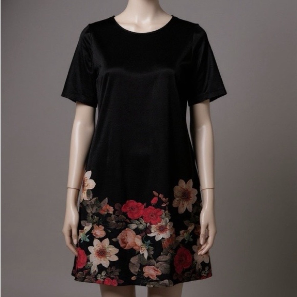 Cece by Cynthia Steffe Floral Black Knit Scuba Dress